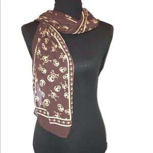 Brown and Beige Skull Scarf • Lightweight • EUC